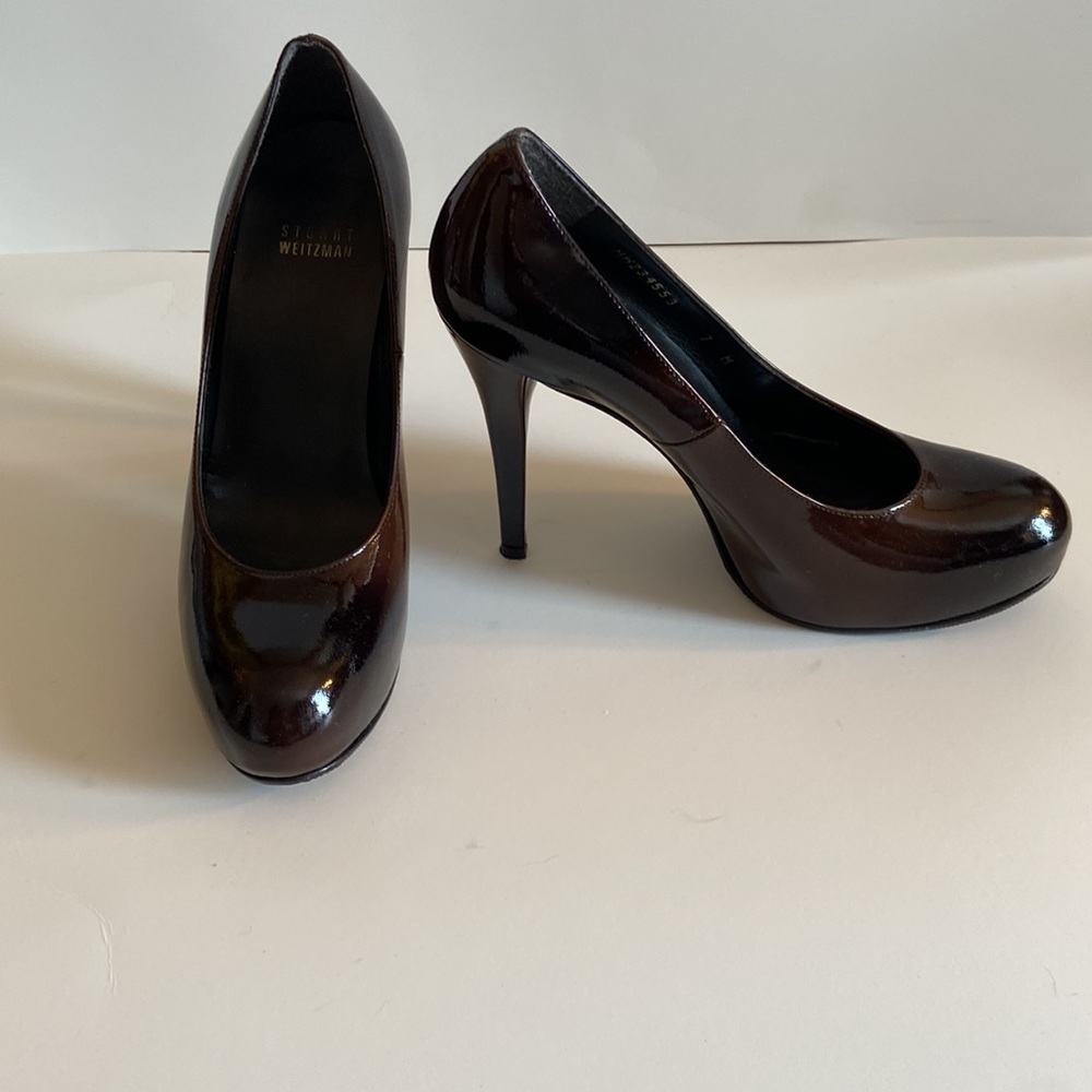 Stuart Weitzman  Luxury Stiletto Pumps  Brown Patent Leather size 7 Heels
